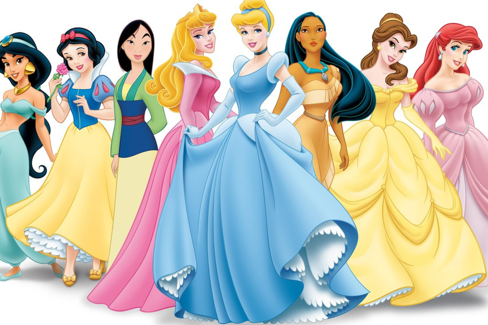 Les princesses Disney avec leurs belles tenues colorées.