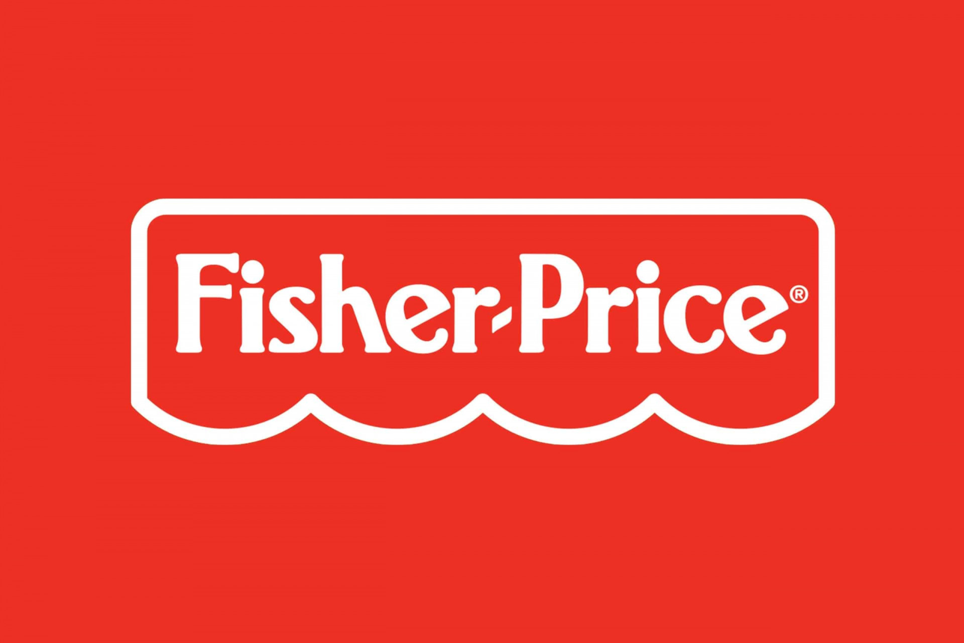 Logo officiel de la marque Fisher Price écrit en blanc sur fond rouge.