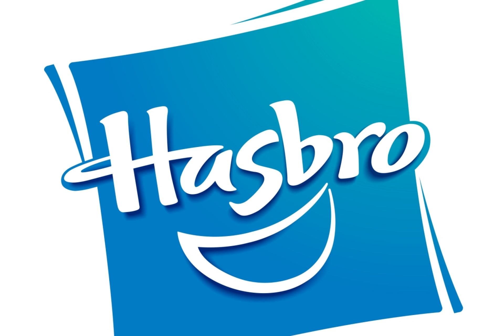 Logo de la marque Hasbro en blanc sur un fond bleu.