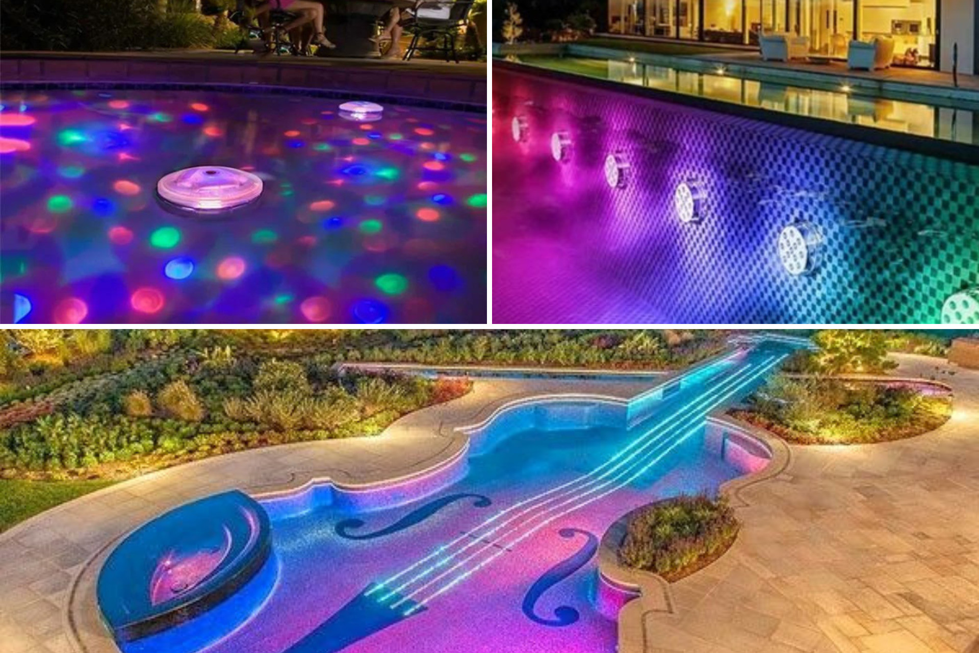 Des piscines éclairées avec des leds multicolores