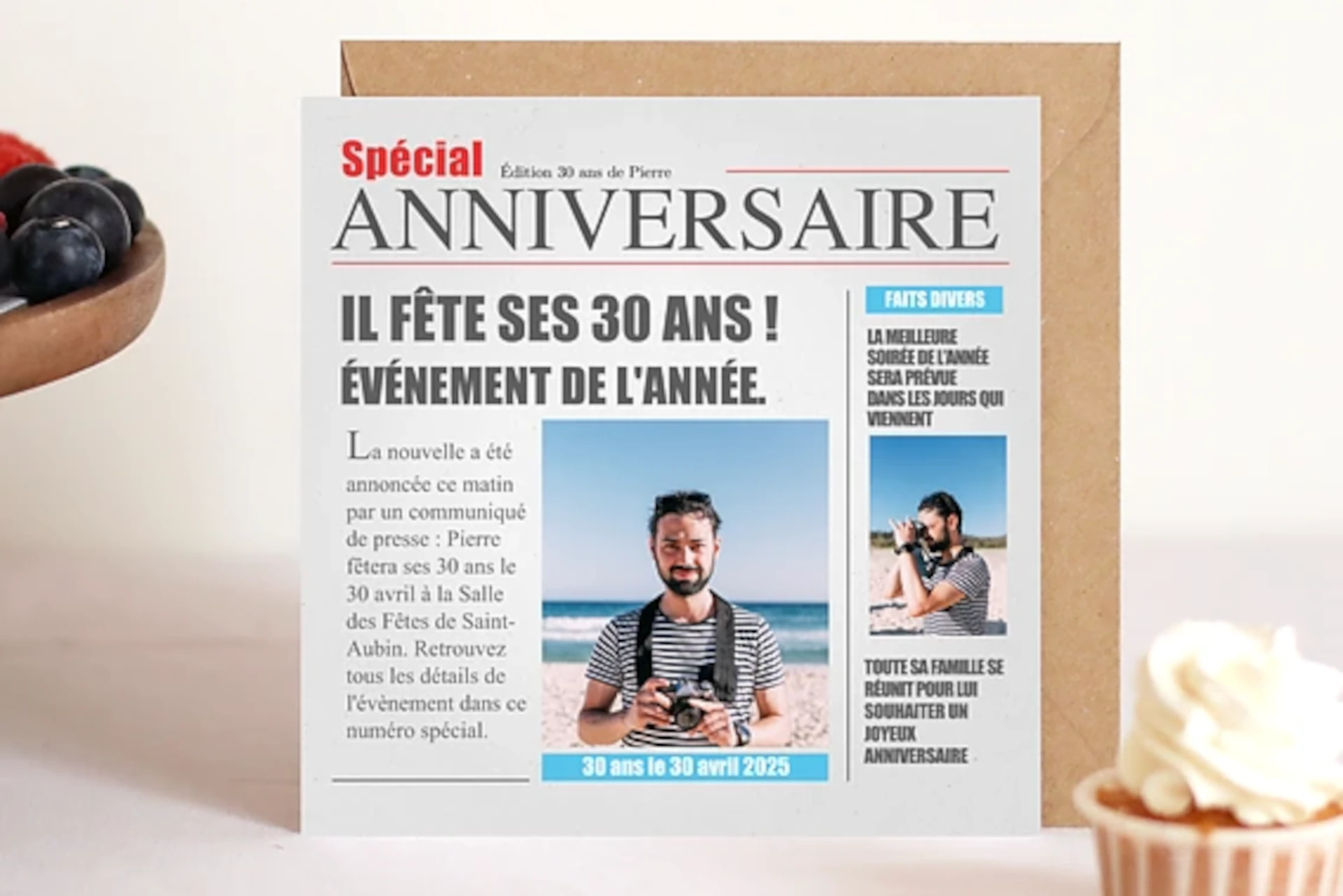 La carte d'anniversaire journal à la une