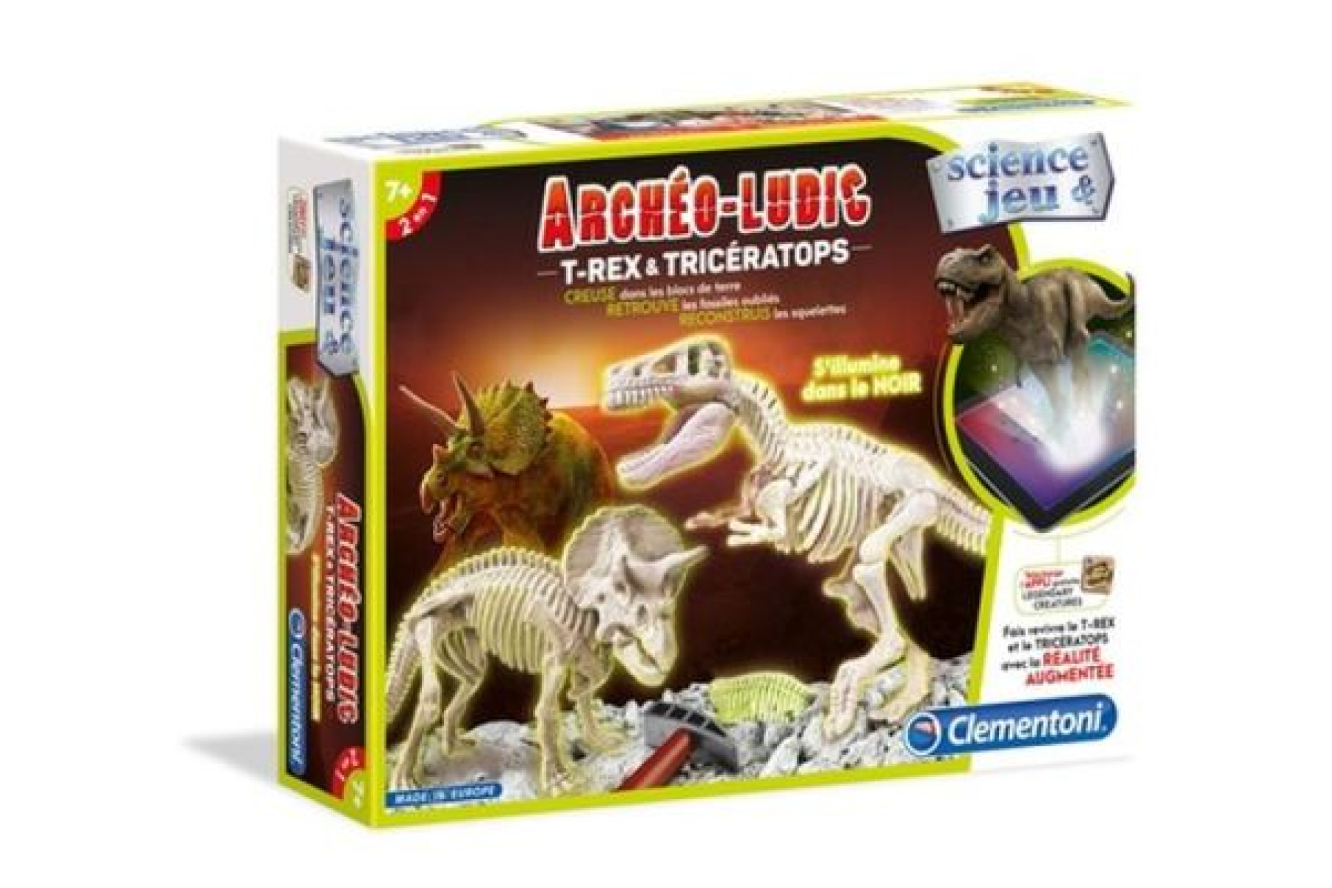 Acheter Jeu Clementoni Archéo-Ludic T-Rex et Tricératops, Fluorescent