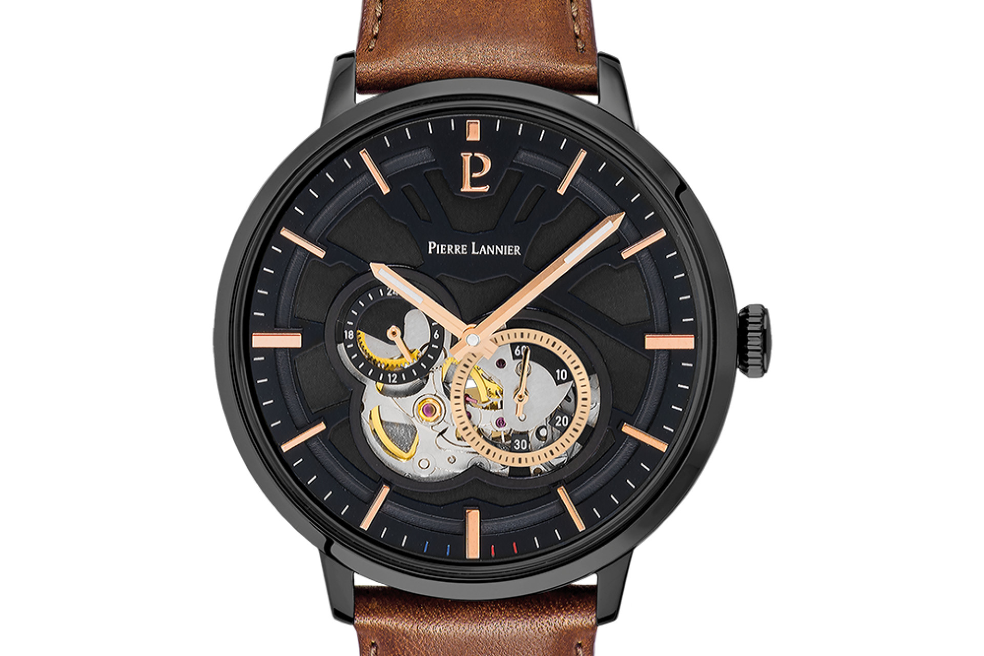 Montre Homme TRIO Cadran Noir Bracelet Cuir Brun - MesCadeaux