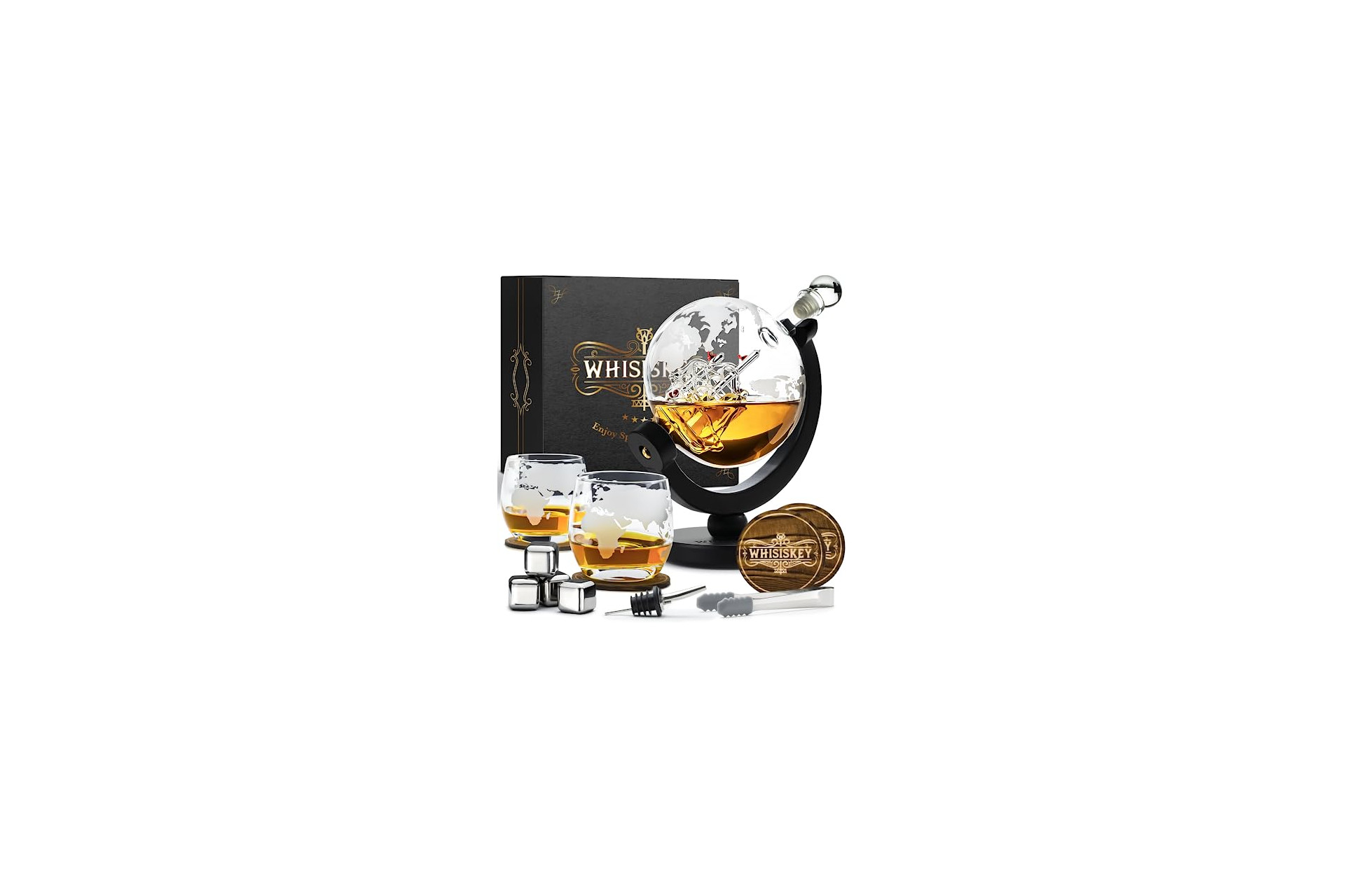 Acheter Whisiskey - Carafe à Whisky Globe 900 ml avec 2 Verres et 4 Pierres